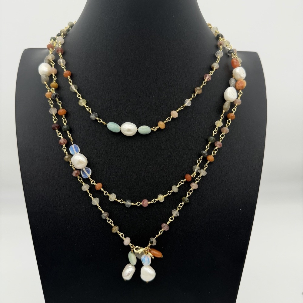 HSN Joya 925 Freshwater Pearl & Gemstone Necklace Flapper 62 Inches Layering‎